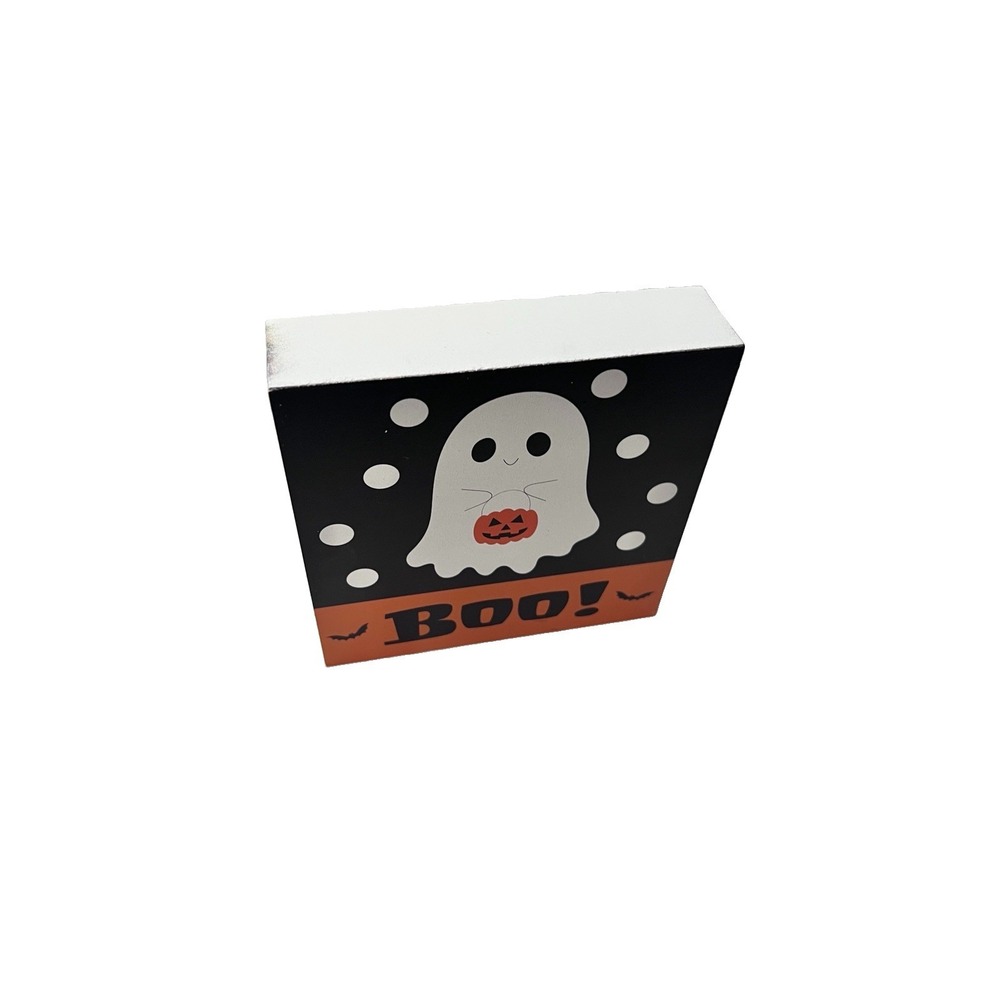 Boo Halloween Ghost Freestanding Wood Sign Desk Shelf Decor Holiday Accessory - Picture 4 of 6
